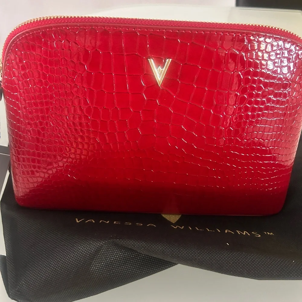 Vanessa Williams Elegant Red Crocodile-Embossed Women's Cosmetic bag